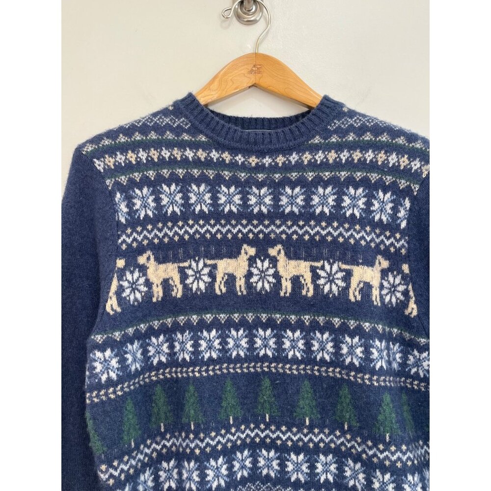 Crown & Ivy Hound Fair Isle Lambswool Sweater Mens S Blue Crew Neck - Picture 1 of 8